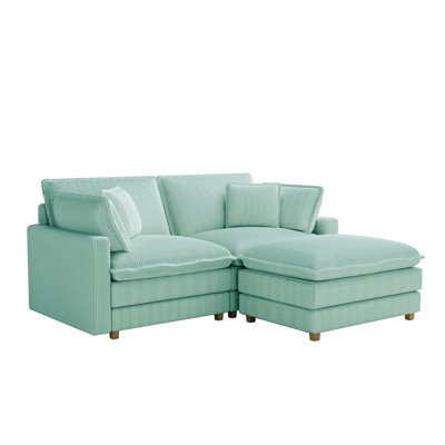 Lucilla Corduroy Fabric Upholstered 2-Seater Sectional Sofa with Ottoman