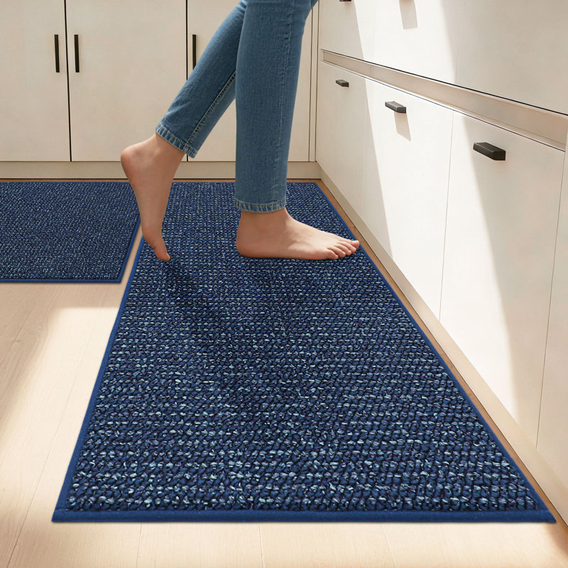 Non-slip Kitchen Rugs And Mats 2pcs, Absorbent And Stain Resistant Kitchen Runners, Runner 20" x 32" + 20" x 48", Blue