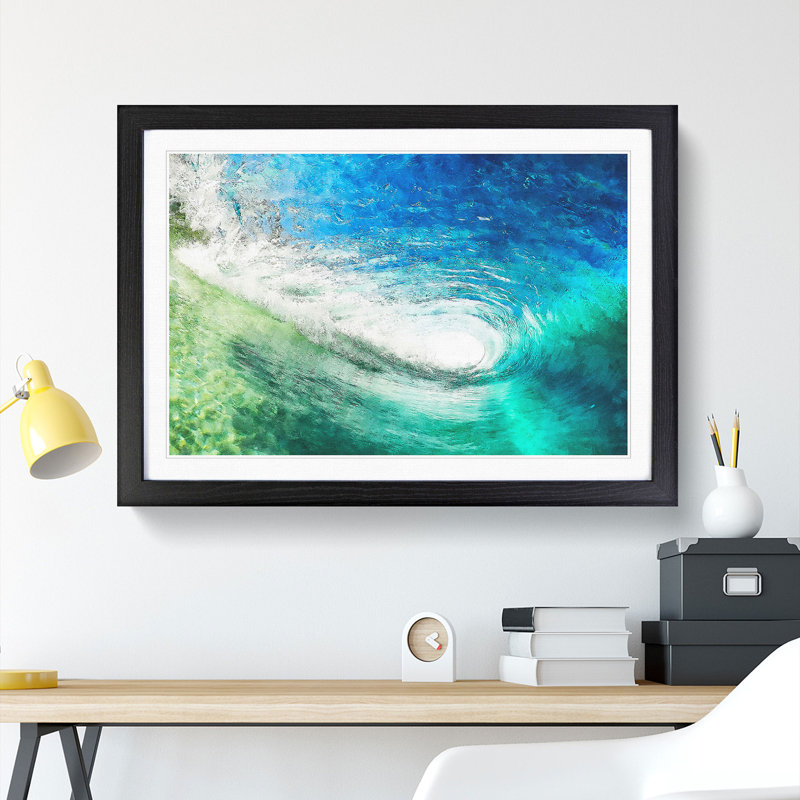 Within the Wave in Blue and Green - Picture Frame Painting Print, 45cm H x 63cm W x 2cm D, Black Framed
