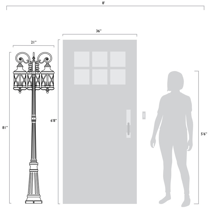 Lampadaire câblé à trois lumières de H 81 po Richie (complet), Bronze huilé