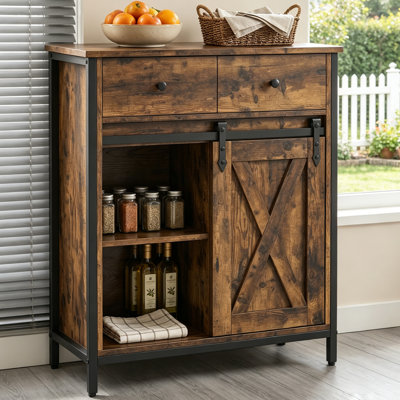 Buffet Cabinet Sideboard With 2 Drawers and Cabinets, Classic Style Sideboard With Adjustable Shelves, Coffee Bar Storage Cabinet with Sliding Barn Door For Living Room, Kitchen, Dining Room