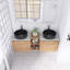 Ensemble de meuble-lavabo mural 60 po avec lavabos vasques en céramique et 1 tablette de rangement, portes à fermeture en douceur-1362761173