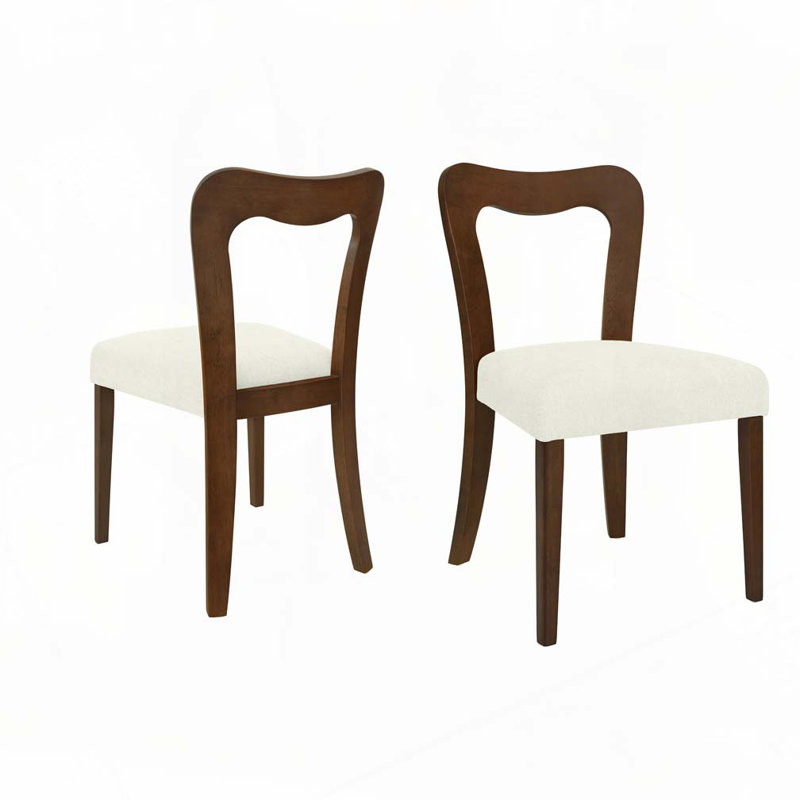 Alaric Mid-Century Modern Rubberwood Dining Chairs, Walnut, Beige