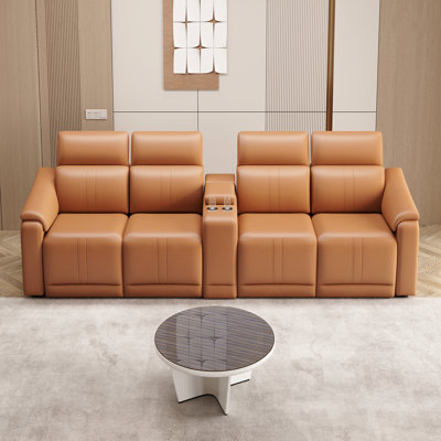 Power Recliner Sofa Set, 4-Seat Reclining Sectional Sofa With Adjustable Headrest &  Power Recline, Breathable Leather With Storage Console & Usb Ports, Easy Assembly Living Room Furniture Sets