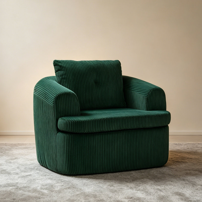 Cloud-Inspired Chenille Swivel Accent Chair, 360° Swivel Round Barrel Club Chair, Soft Cushioned Armchair for Living Room Bedroom Reading Nook, Green