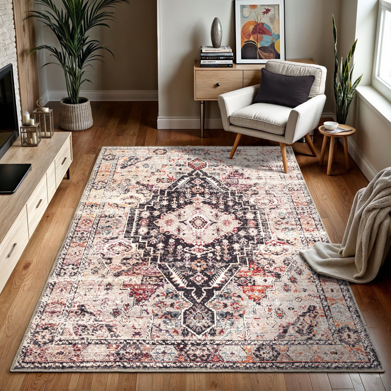 GLN Rugs Vintage Collection - Machine Washable Area Rug, Vintage Washable Rug, Non Slip Area Rug, Low Pile Living Room Rug, Bedroom Rug, Bathroom Rug - Easy Clean (Multicolor Rug)