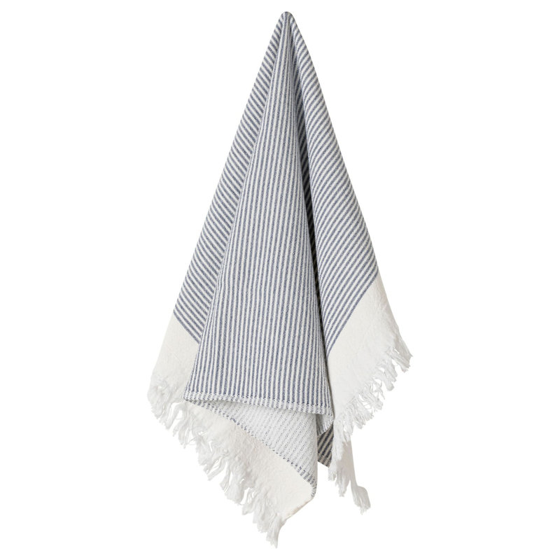 Terry Stripe Waffle Dish Cloth Kitchen Towel, White/Blueberry
