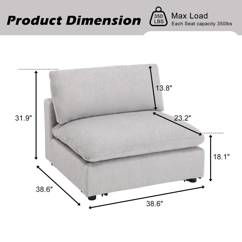 Odai 38.6" W Chenille Accent Chair , Light Gray