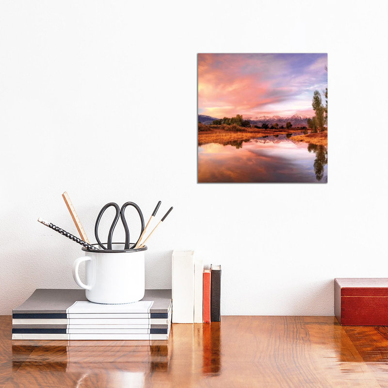 Usa, California, Bishop. Sierra Nevada Range Reflects In Pond. by Jaynes Gallery - Wrapped Canvas Print