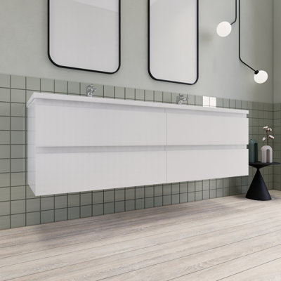 Alcester 71 " W Wall Mounted Wall Mounted Single Double Vanity Bathroom Vanity With Resin Top