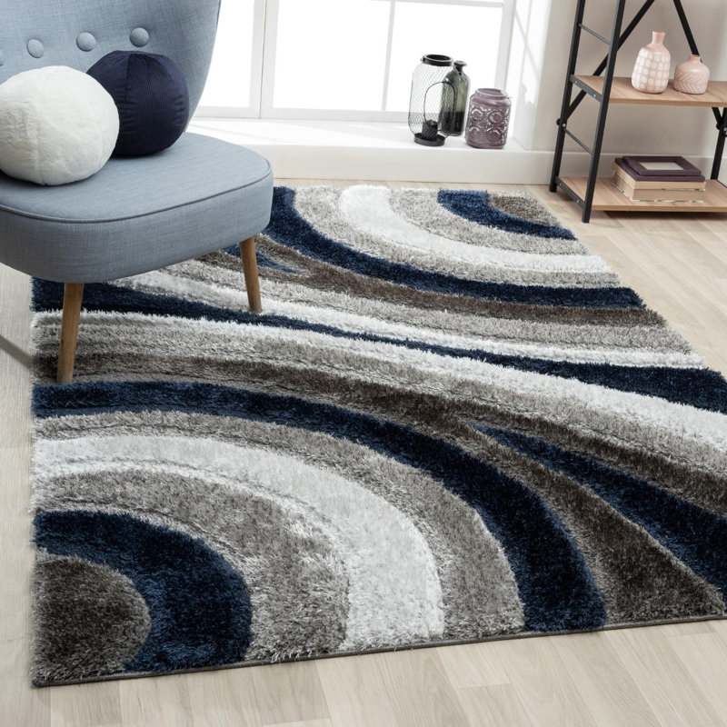 Tapis bleu marine à motif géométrique Koo, Rectangle 8 pi x 10 pi