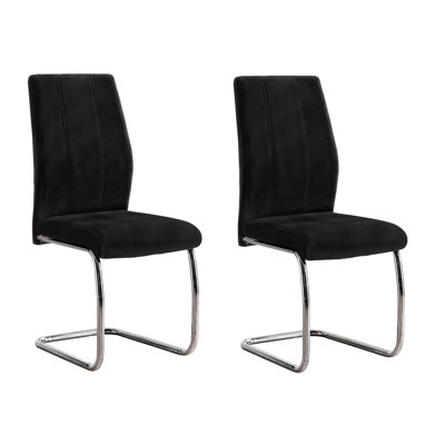 Liam Dining Chair Set Of 2, Fabric, Modern Black Cantilever Base