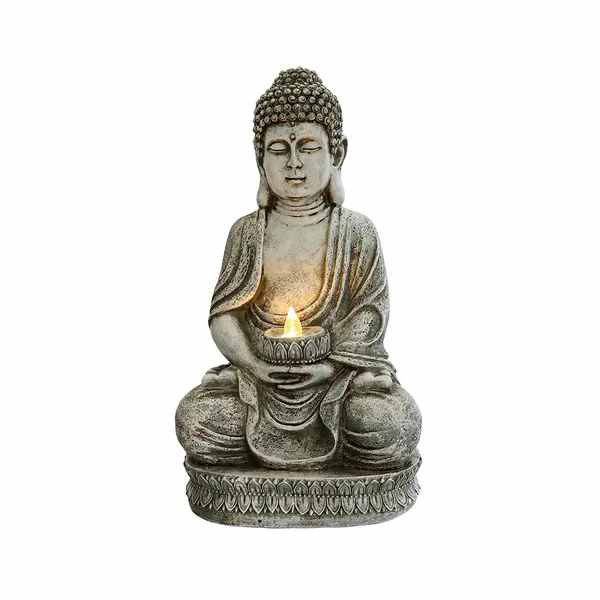 Statue de Bouddha méditant assis avec lumières solaires pour l'extérieur