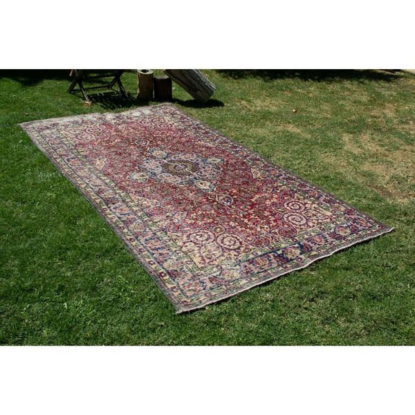 Tapis rétro fait à la main rétro naturel 5 pi 1 po x 8 pi 11 po