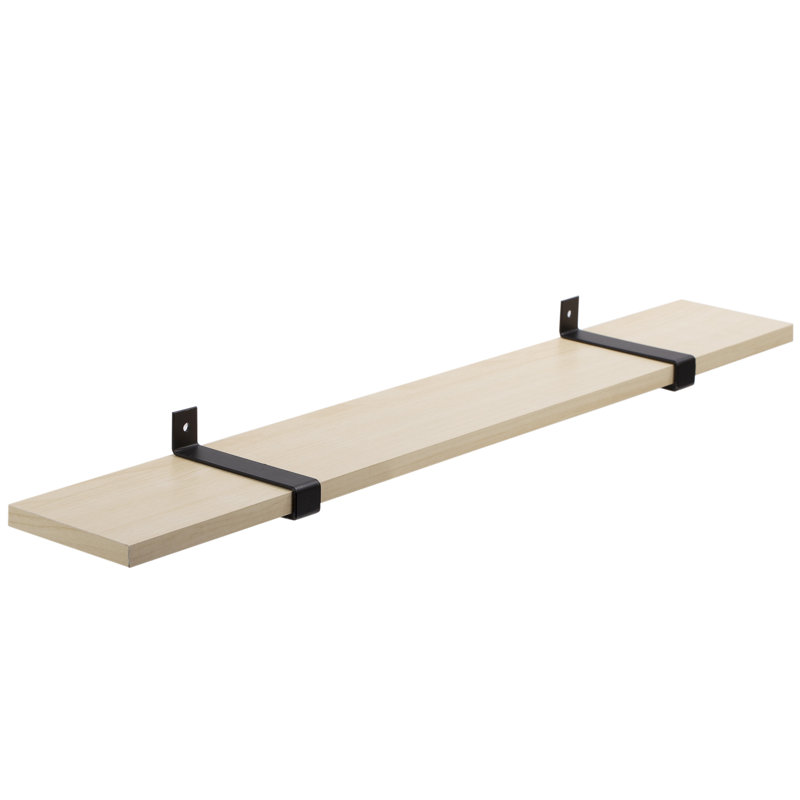 Kelso 24" Beige Oak Floating Shelf with Black Metal Brackets