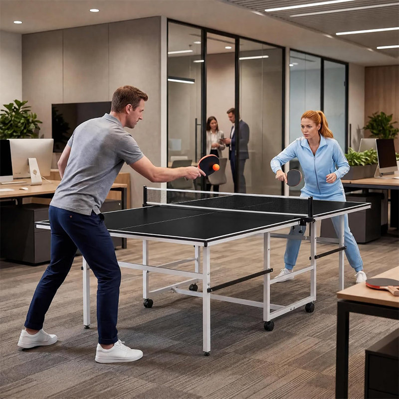 Table de ping-pong portable de 8 pi, table de tennis de table pliable avec raquettes, balles et filet, mode de jeu solo, roues intégrées pour la salle de jeux intérieure et extérieure