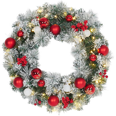 Frosted Pine Wreath, PVC, Red & Gold Christmas Decor, Holiday Door & Wall Decor