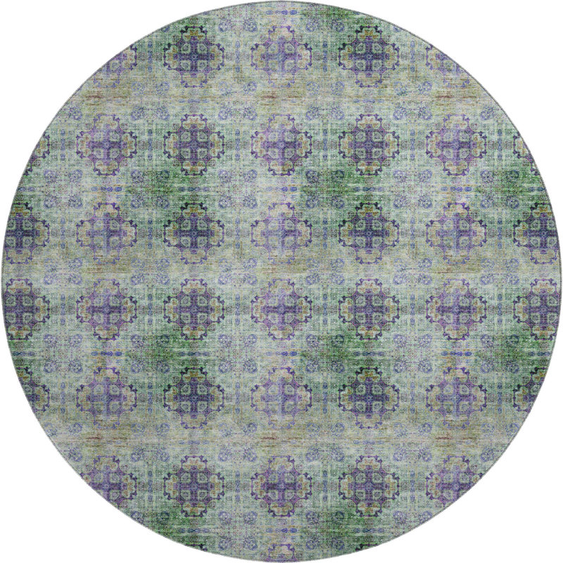 Premium Machine Washable Cerrito AMF557 Purple Rug, Round 8'