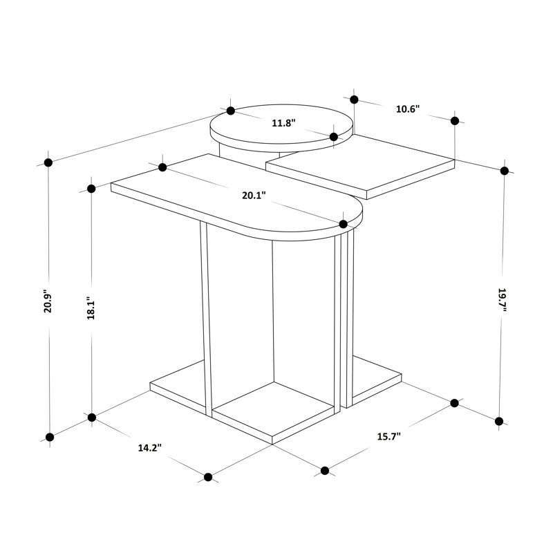 Mark Side Table Set End Table Set, White/Oak/Light Mocha, Whte
