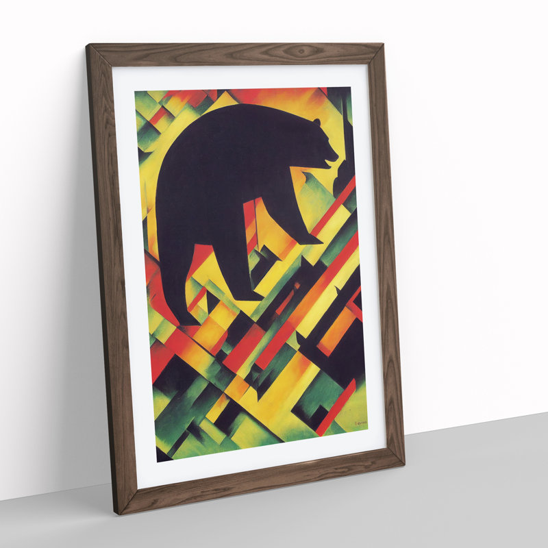 XV1022-5058X Walking Bear Abstract - Wall Art, 48cm H x 36cm W, Walnut Framed, White