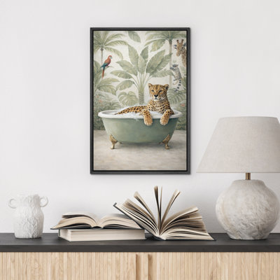 Reproduction d'art léopard fantaisiste dans une baignoire dans la jungle