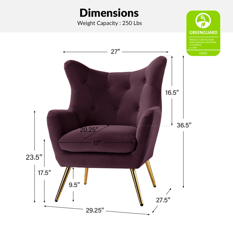 Fauteuil à oreilles 29,25 po Avianna, Velours mauve