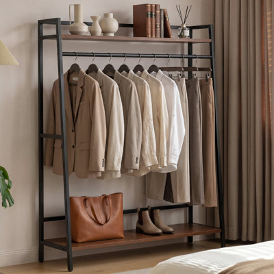 Aaryahi Industrial Metal Frame Storage Shelf with Solid Cedar Wood Shelves, Multi Tier Freestanding Storage Rack for Living Room Bedroom Office