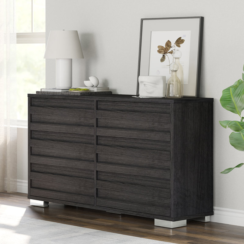 Louby 6 Drawers Dresser For Bedroom, 54" Wide Chest Of Drawers, Black, Black