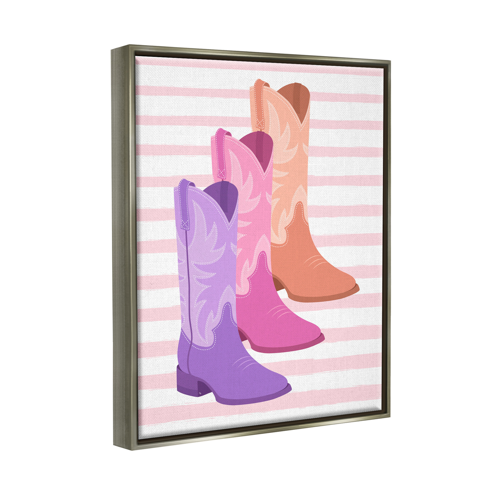 Stupell Industries Striped Pastel Cowgirl Boots Framed On Canvas by ...