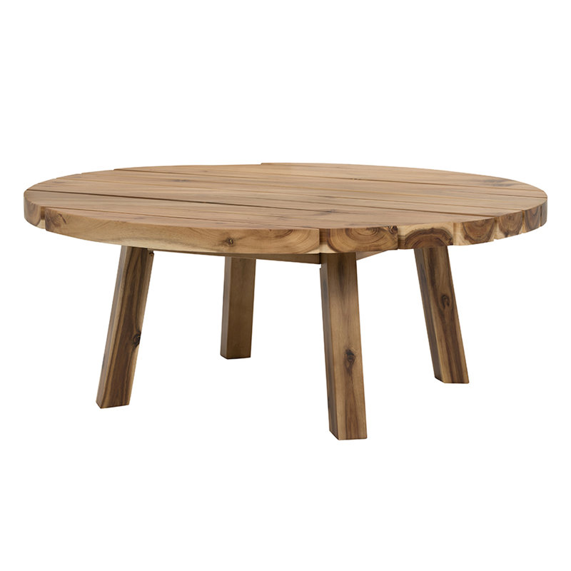 Wood Living Room Table With Wheels, 35.6X35.6X14.6", For Mobility Rounded Console Table, Home