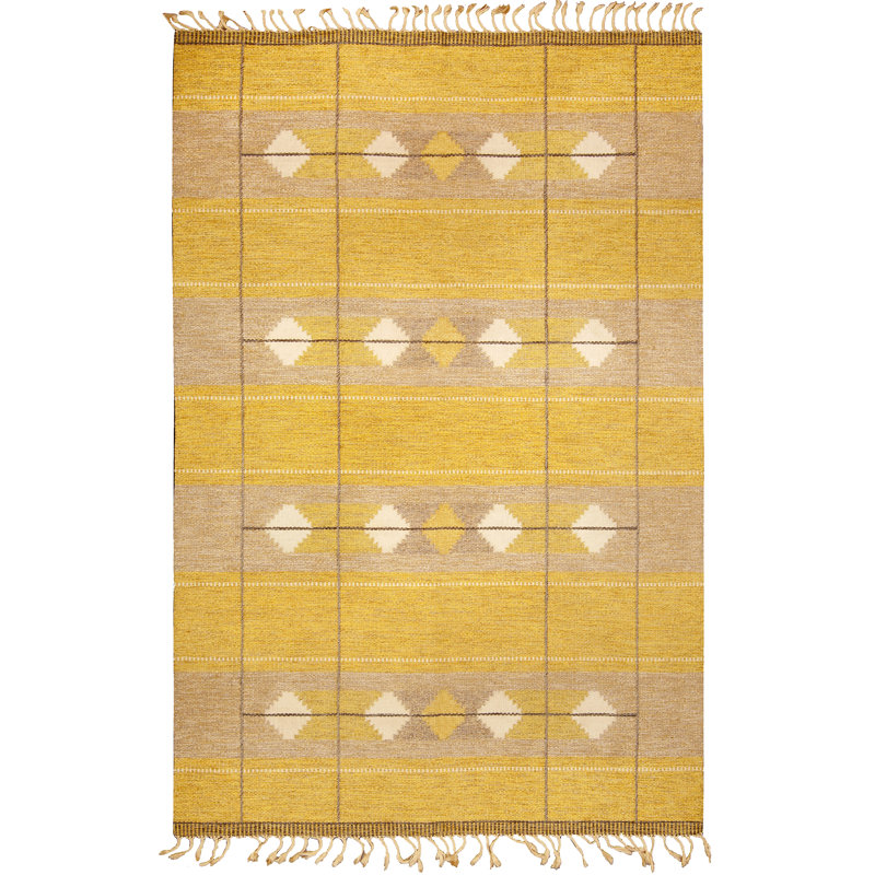 Vintage One-of-a-Kind 5'5" X 8'0" 1940s Wool Area Rug in Yellow