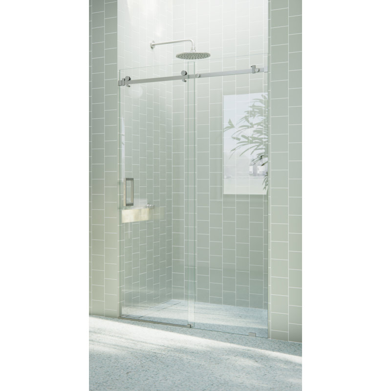 Astro 48 - 52 in. x 78 in. Fully Frameless Glass Sliding Shower Door, Brushed Nickel