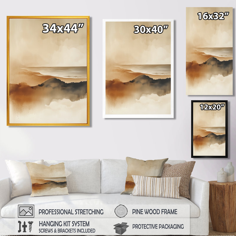 Art mural abstrait côtier, toile beige moderne, sable côtier apaisant, H 20 po x l 12 po, Silver Picture Framed