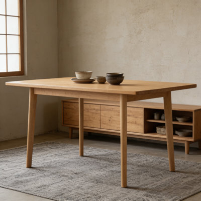 Table de salle à manger rustique de 60 pouces avec structure en bois massif et design moderne minimaliste pour une utilisation polyvalente.
