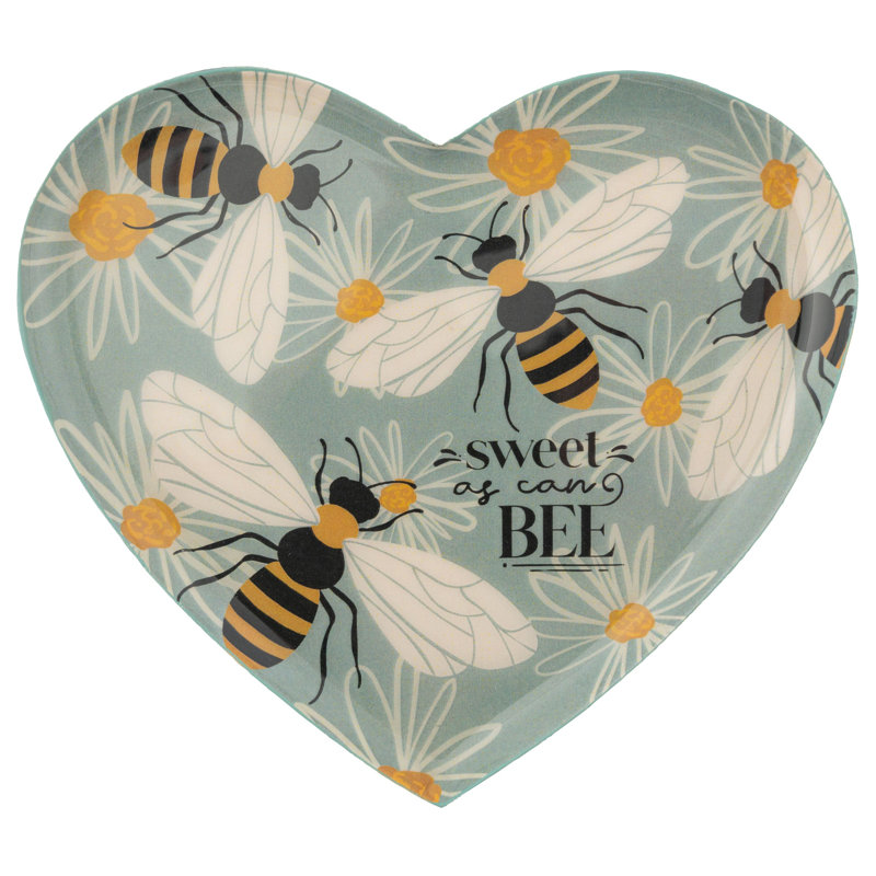 Enamel Trays Small Heart Bee, Bee, Blue/Yellow/Gray/White