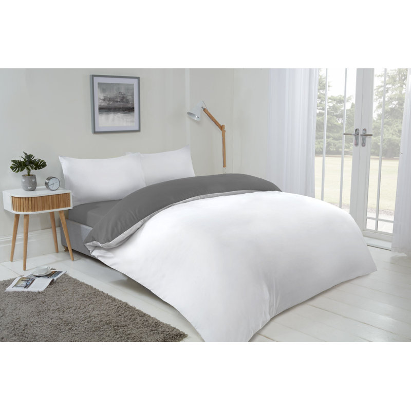 Kirke Polyester No Pattern Duvet Cover Set with Pillowcases Included, Double - 2 Standard Pillowcases, Grey/White