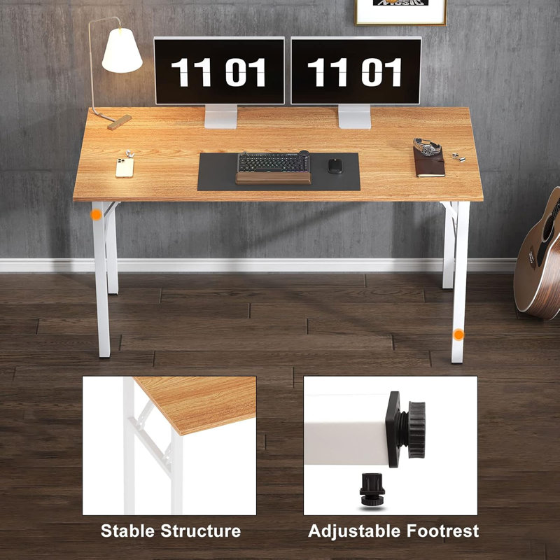 Small Computer Desk Folding Table No Assembly Sturdy Small Writing Desk Folding Desk For Small Spaces, Brown, White