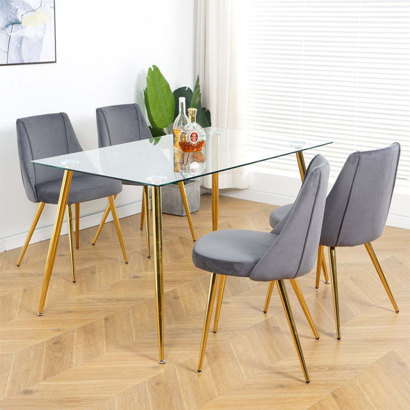 Bridgnorth Modern Simple Velvet Dining Chairs With Legs (Set Of 4), Gold, Dark Gray