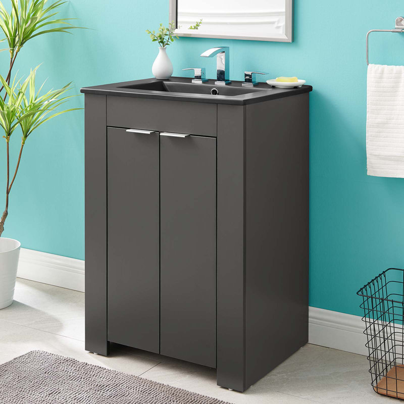Maybelle 24" Gray White Melamine Bathroom Vanity with Ceramic Sink