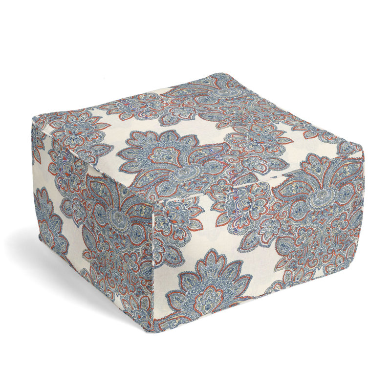 Upholstered Pouf, Grapefruit 100% Linen