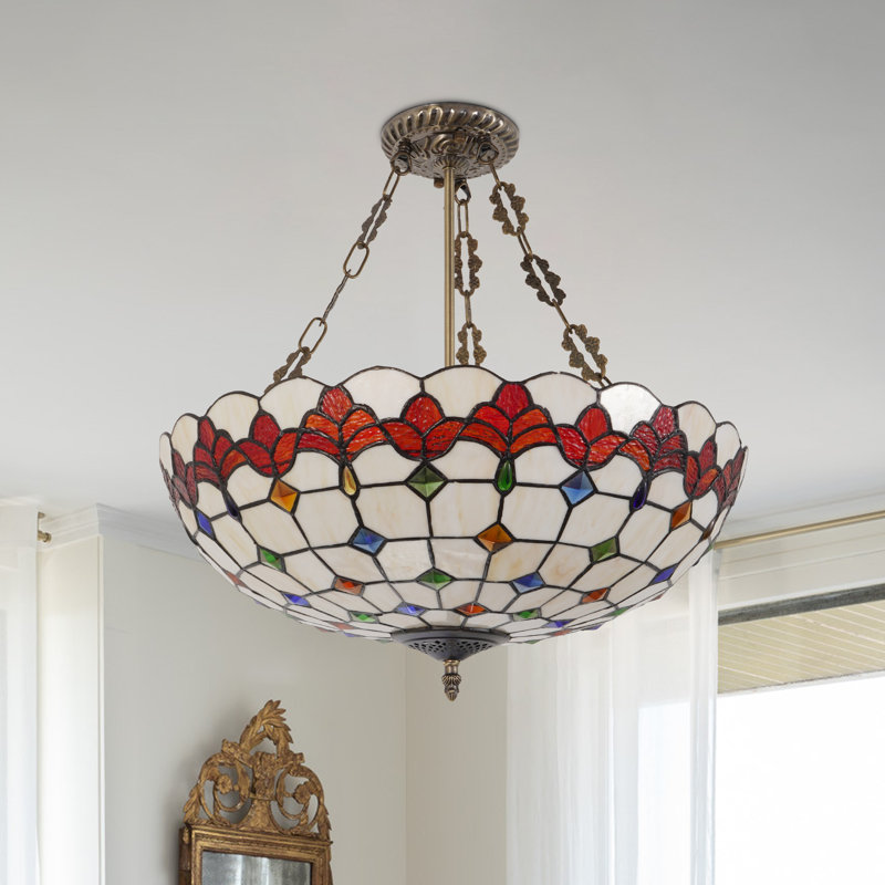 20" 5 - Lights Dimmable Tiffany Stained Glass Chandelier