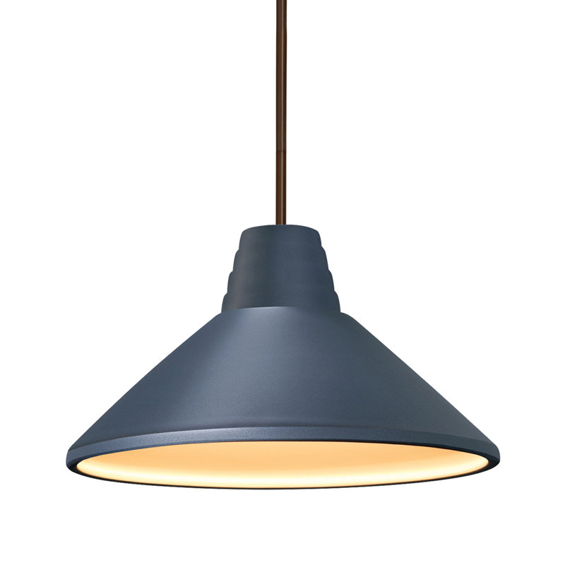 Luminaire suspendu conique à 1 lumière Halvard, Noir mat, Blanc craquelé