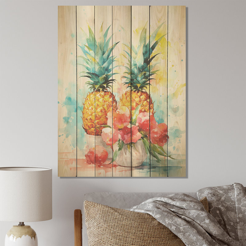 Aquarel ananas, peinture - ananas sur bois, H 20 po x l 10 po