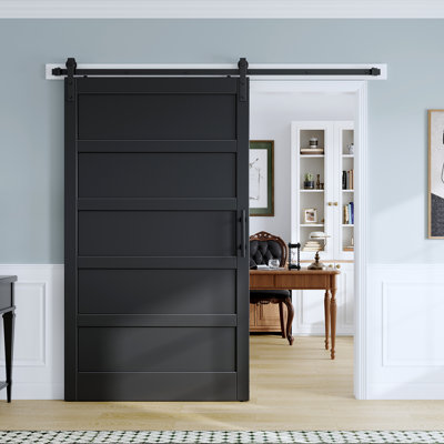 96"H Black Panele Manufactured Wood Sliding Barn Door with Installation Hardware Kit