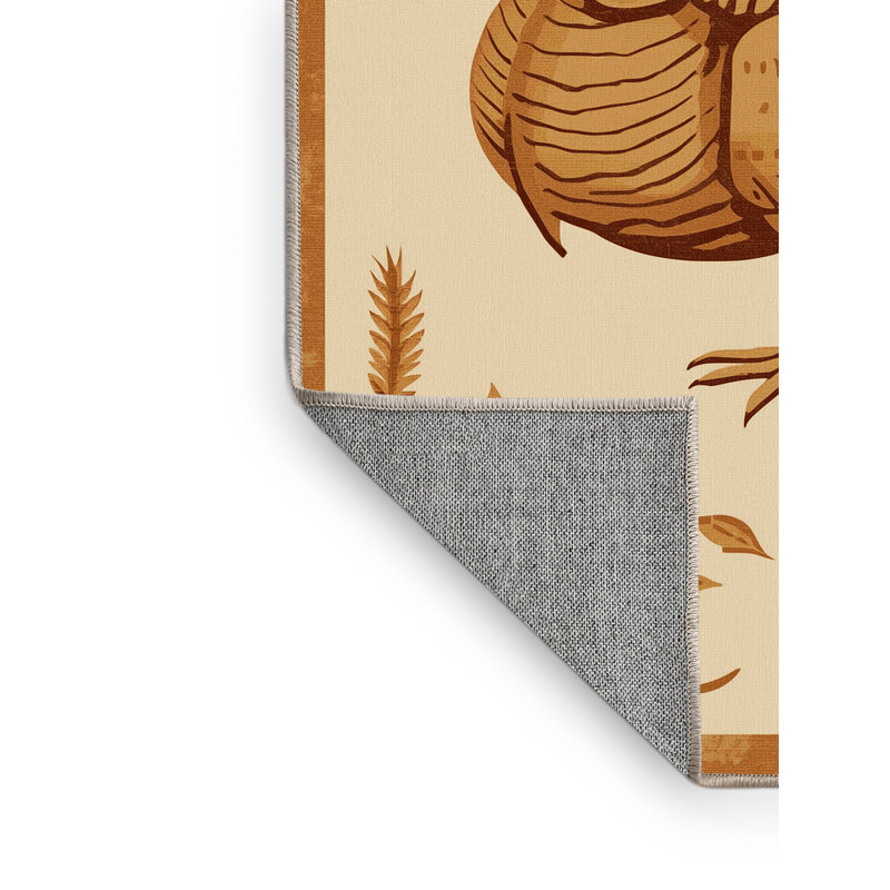 Machine Washable Elkton Stuffed Turkey Country Rustic Block Print Rug in Beige – Beige Binding, 7x9