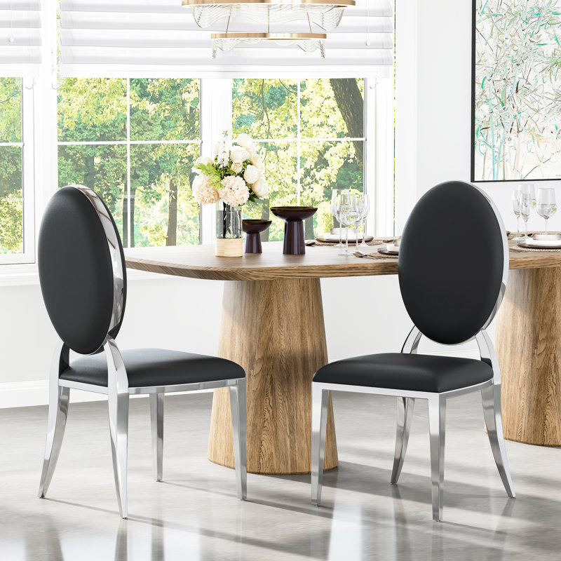 Chaise moderne en similicuir , Argent argent, Noir