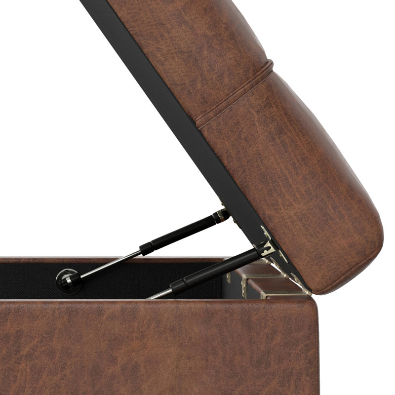 Mariah 34"W Upholstered Coffee Table Storage Ottoman with Lift Top and Solid Wood Legs, Brown