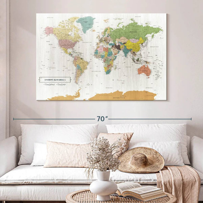 Carte du monde personnalisée avec punaise, H 34 po x l 51 po, Oui