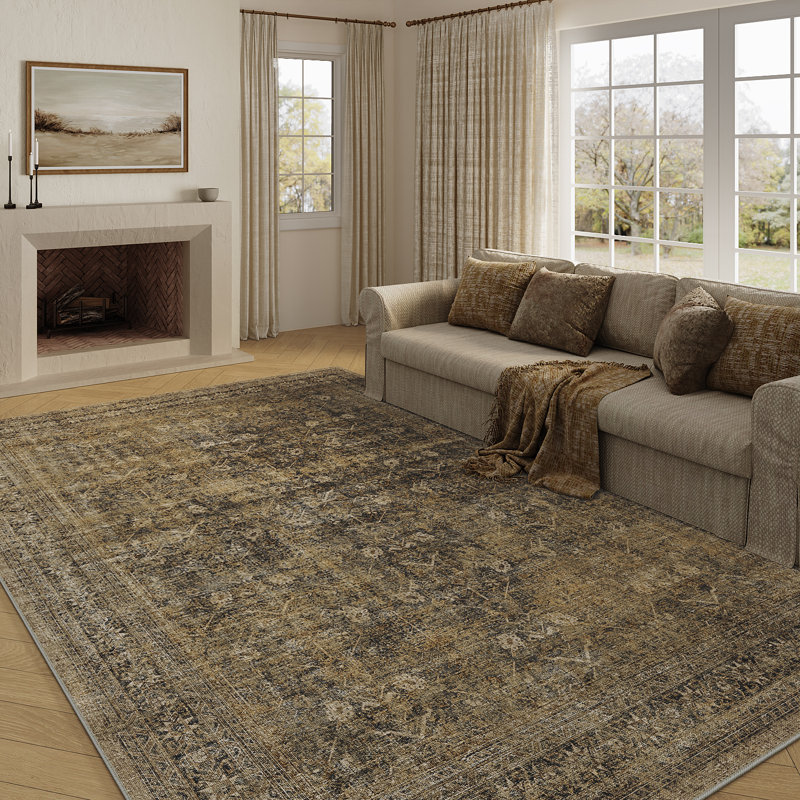 Tapis oriental lavable à la machine avec envers antidérapant Kitty, Rectangulaire 8 pi x 10 pi
