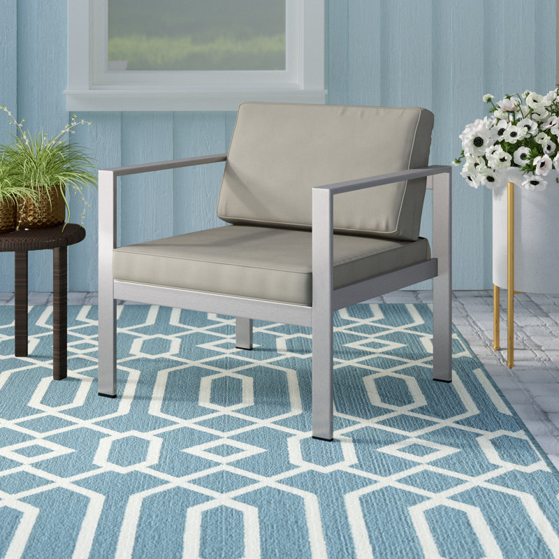 Aynura Modern Aluminum Outdoor Lounge Chair with Cushions, Taupe